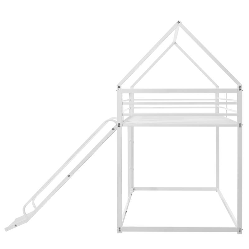 Metal Twin Over Twin Bunk Bed with Ladder and Slider, Sturdy and Safe Design