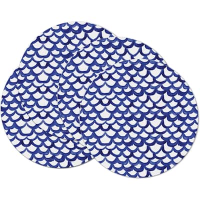 Waves 4 Pack Round Reversible Easy Care Flexible Plastic Placemats Made in The USA Reversible Flexible Easily Wipes Clean
