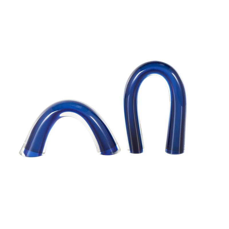 Orange Glass Arch Abstract Decorative Sculpture with Clear Accents (Set of 2)