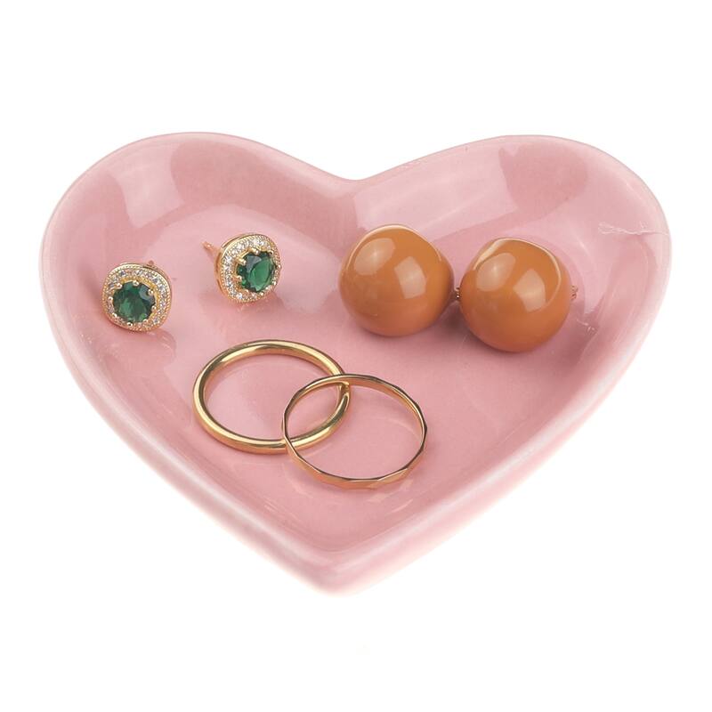 Ceramic Jewelry Tray, Decorative Trinket Ring Dish for Organizing Earrings Necklaces Bracelets Watch - Pink - 9*9.2*1.3cm