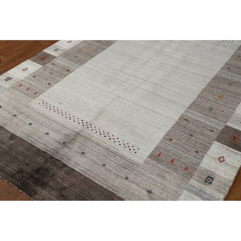 Hand Knotted Oriental 100% Wool Carpet Tribal Tribal Greys & Charcoal Gabbeh Area Rug - 7' 7'' X 5' 5''