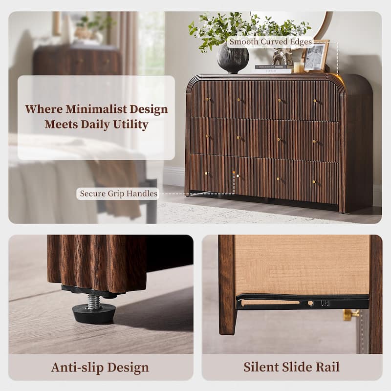 Modern Fluted 6 Drawers Dresser, Wood Chest of Drawers for Bedroom