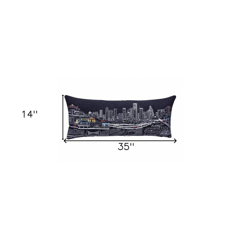 HomeRoots 35" Black Houston Nighttime Skyline Lumbar Decorative Pillow