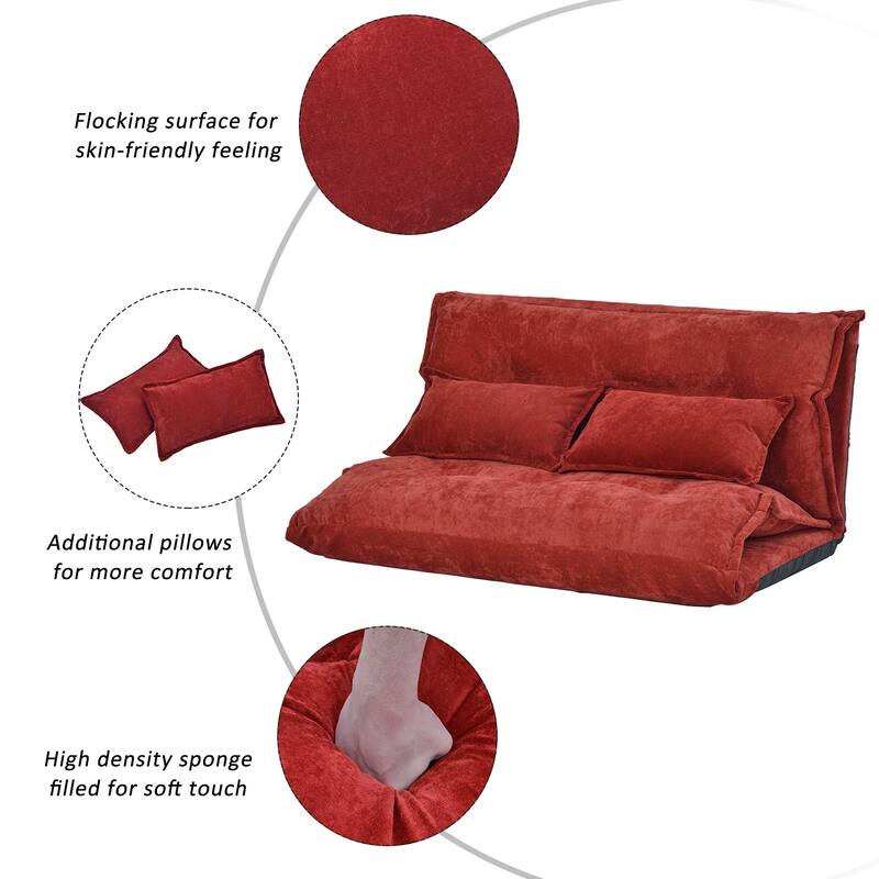 Lazy Bean Bag Sofa Chair with Two Matching Pillows, Steel Frame Folding