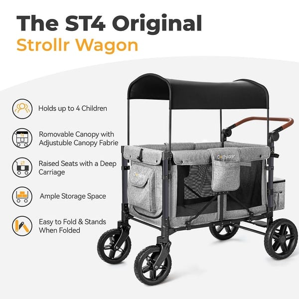 4 Seater Stroller Wagon for 4 Kids with Convertible Seats, Adjustable  Push/Pull Handles, Removable Canopy & Flat Fold, Grey - Bed Bath & Beyond -  39254213