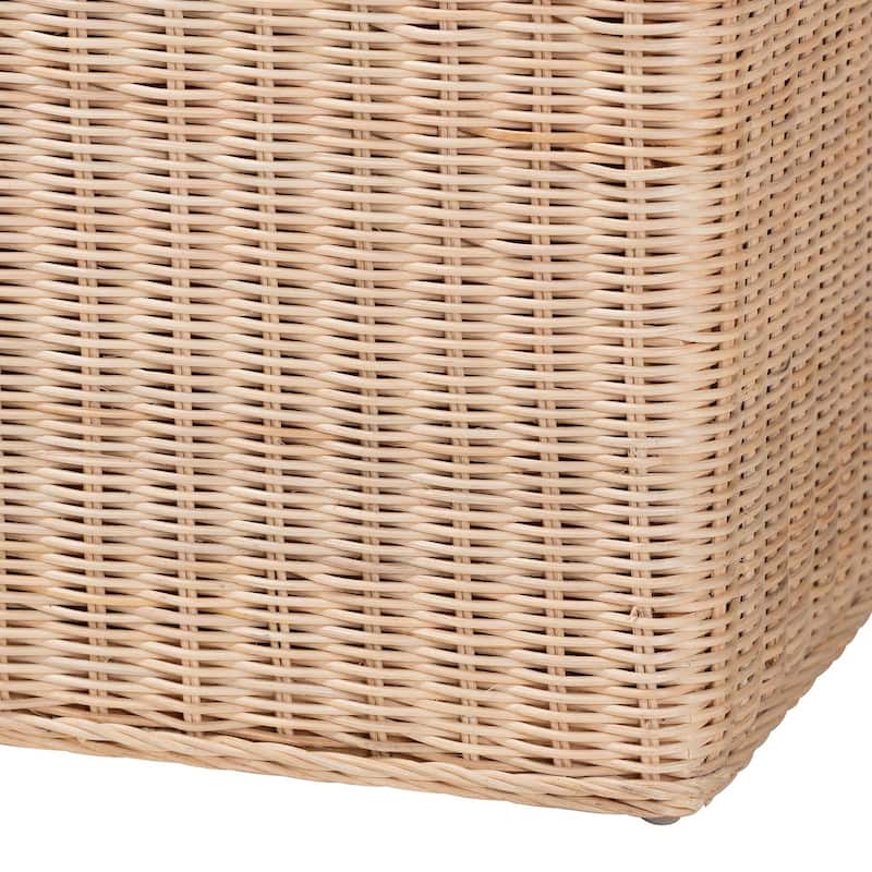 Damita Scallop Natural Rattan Chest with Lift-top - Coastal Boho Style Storage Bench for Bedroom, Entryway, or Living Room