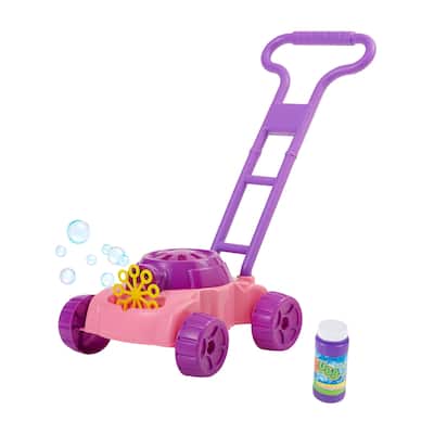 Bubble Lawn Mower – Push Toy Lawnmower Machine with Bubbles Included – Pretend Play Outdoor Fun for Toddlers by Hey Play (Pink)