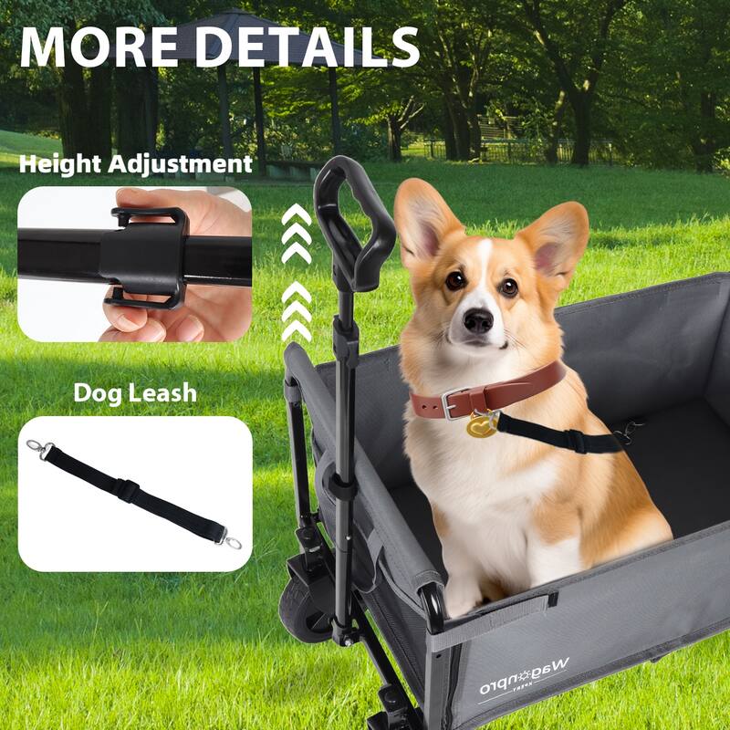All-in-One Convertible Folding Trolley with Bench Seat & Dog Leash - Heavy Duty 4-Wheel Utility Cart