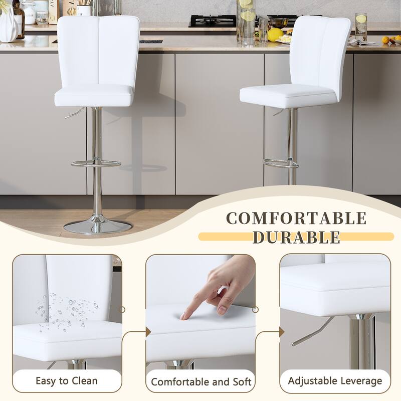 Modern 2-Piece PU Bar Stool Set — Smooth-Lined Backrest & Silver Trumpet Legs for Bar, Living Room, Lounge