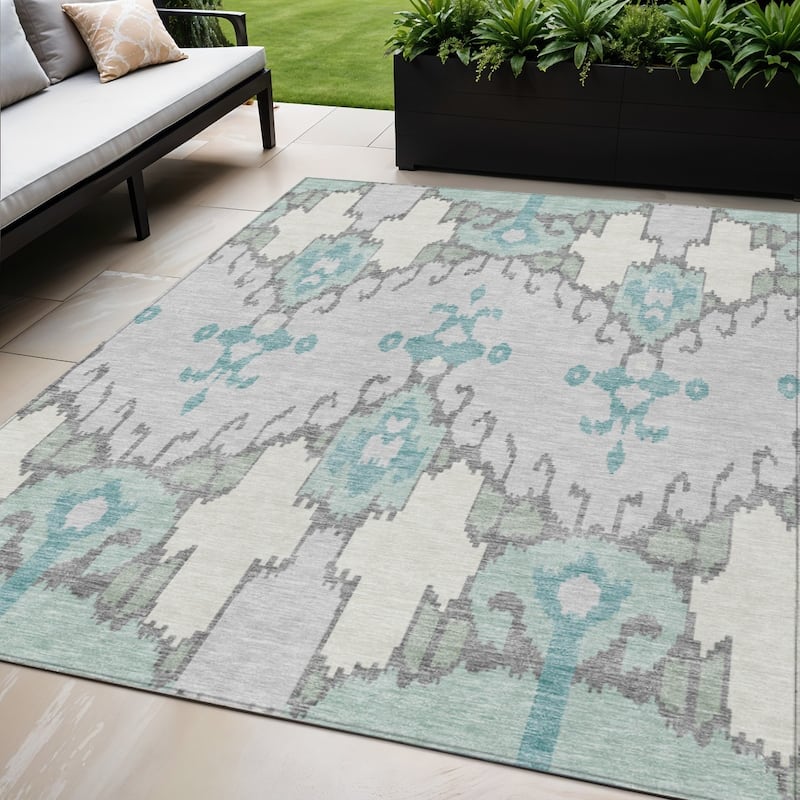 HomeRoots Ikat Transitional Rectangle Outdoor Rug - 5' X 8'