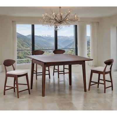 Furniture of America Abigail V Mid-Century Modern 5-Piece Walnut 53-inch 1-Leaf Extendable Counter Height Dining Set