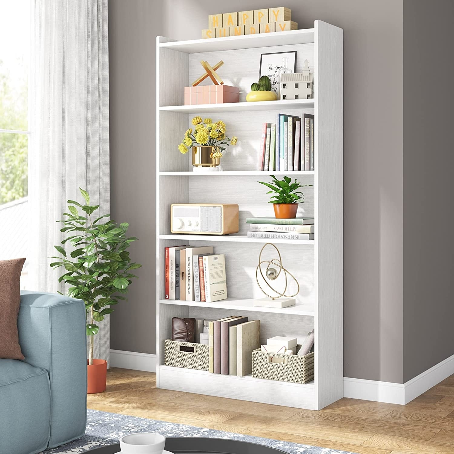 6-Tier Open Bookcase, 72-inch Large Tall Bookshelf with Storage Shelve