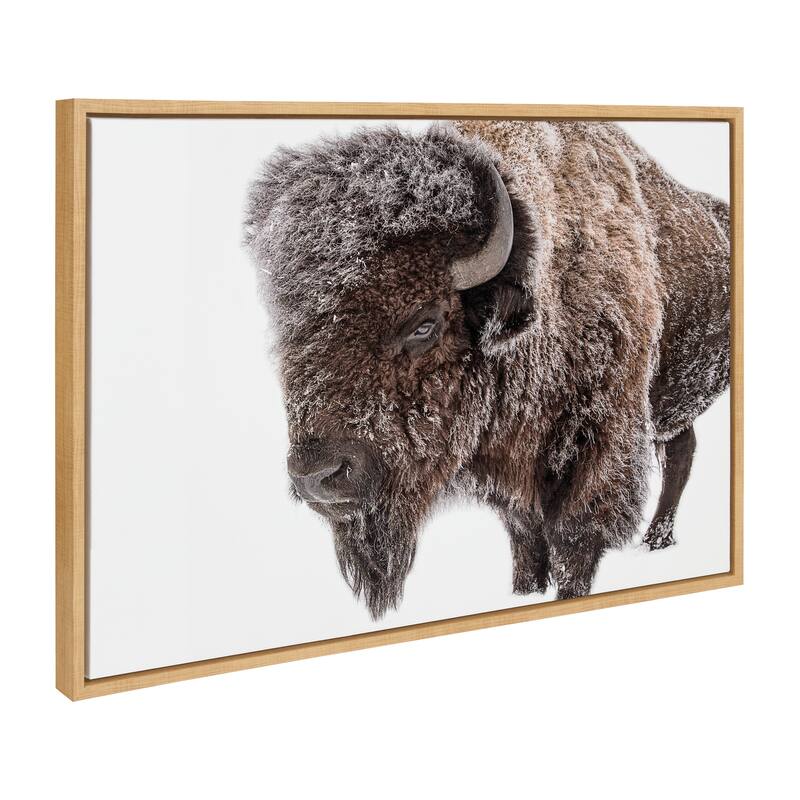 Kate and Laurel Sylvie Bison in Snow Framed Canvas by Amy Peterson Art Studio - 23x33 - Natural