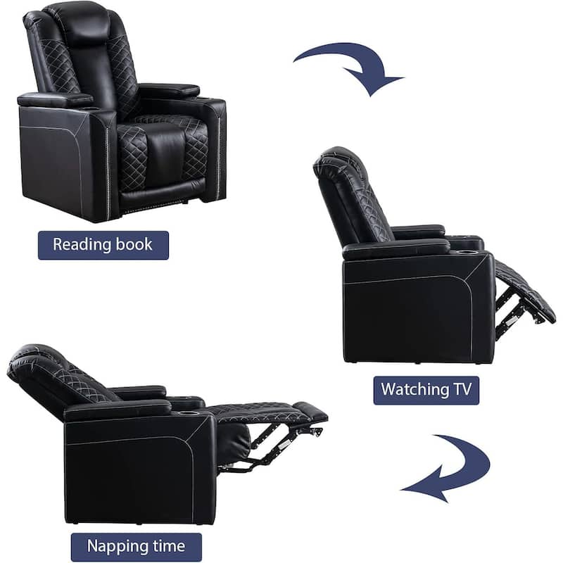 Electric Power Recliner Chairs with USB Ports and Cup Holders Faux Leather Home Theater Seating Recliner with Hidden Arm Storage