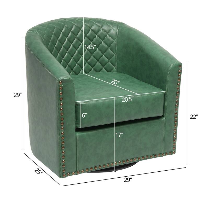 KINWELL 29" Wide Tufted PU Leather Swivel Barrel Chair