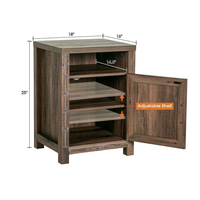 Walnut Barn Door Sofa End Table Nightstand Bedside Table with Storage Shelf