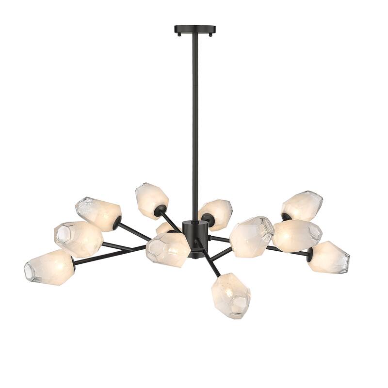 12-Light Black Chandelier With White Glass Shades