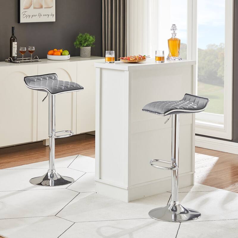 VECELO Barstools Adjustable Height Faux Leather Backless Modern Swivel Bar Stools (Set of 2)-Five colors