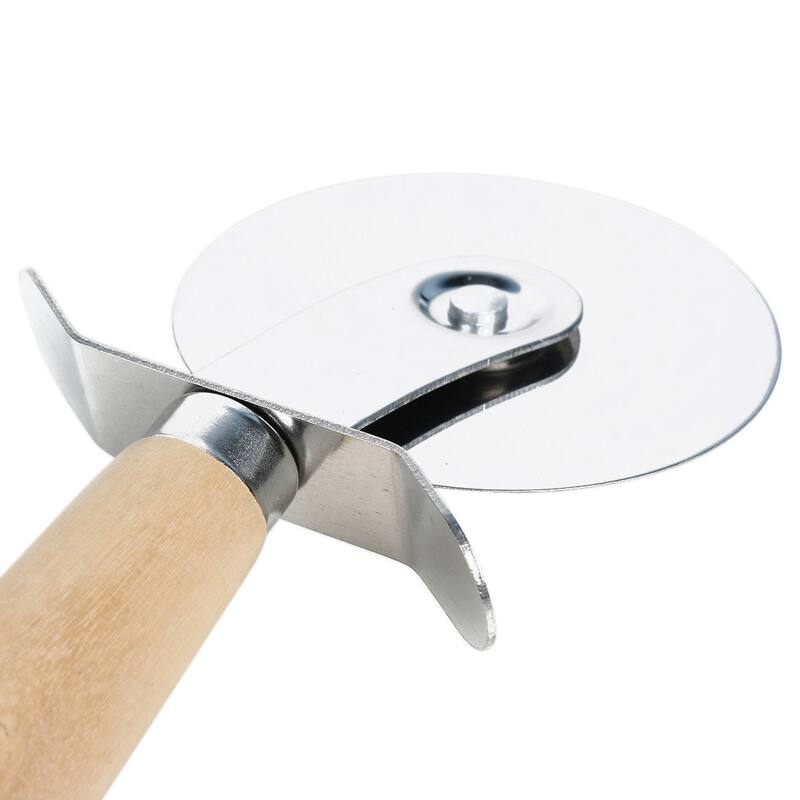 Kitchen Wooden Handle Stainless Steel Pastry Pizza Cutter Wheel Slicer