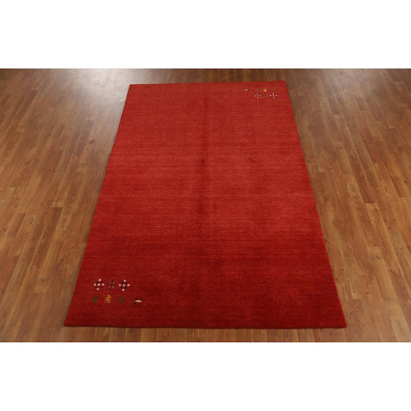 Orange Gabbeh Indian Area Rug Hand-Knotted Oriental Tribal Wool Carpet - 4'11" x 7'10"