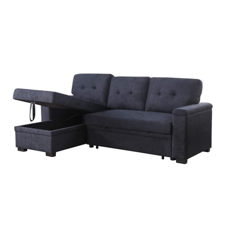 Lusy 85 Inch Reversible Sleeper Sectional Sofa, Storage Chaise, Dark Gray