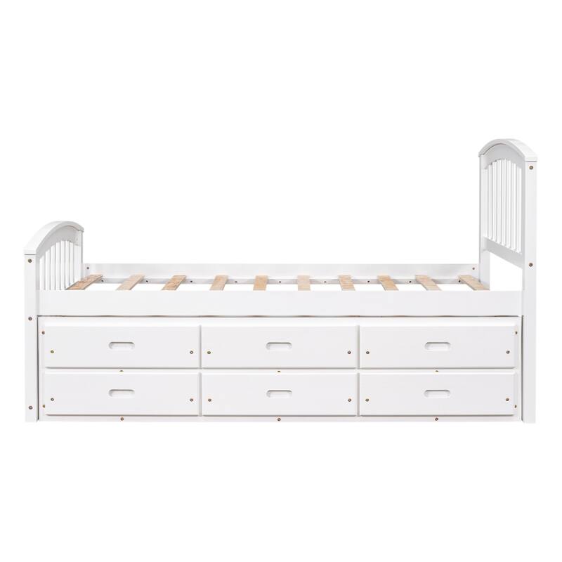 Twin Size Platform Storage Bed Solid Wood Bed with 6 Drawers