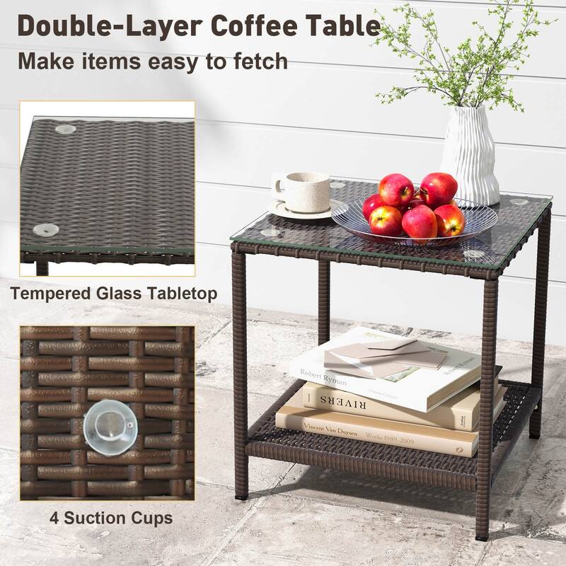 Costway 3 Piece Patio Rocking Set Wicker Rocking Chairs with 2-Tier - See Details