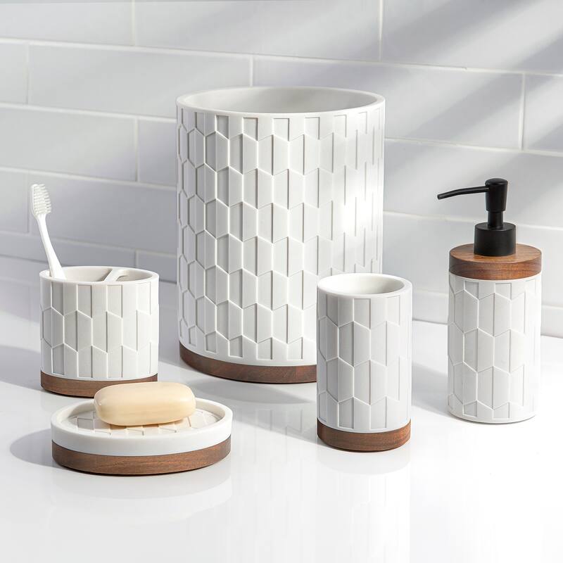 Sarasota Resin with Wood Soap Dish - White/Wood - Soap Dish