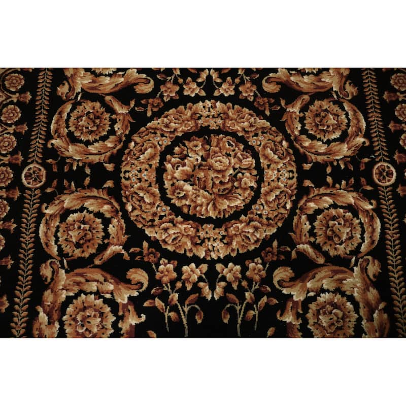 Hand Knotted Oriental 100% Wool Carpet Traditional Floral Black Aubusson Area Rug - 6' 0'' X 4' 1''