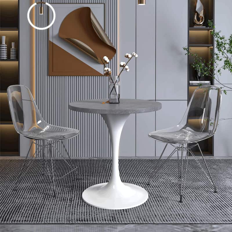 LeisureMod Verve Round Dining Table with Sintered Stone TableTop and Stainless Steel Base for Kitchen & Dining Room