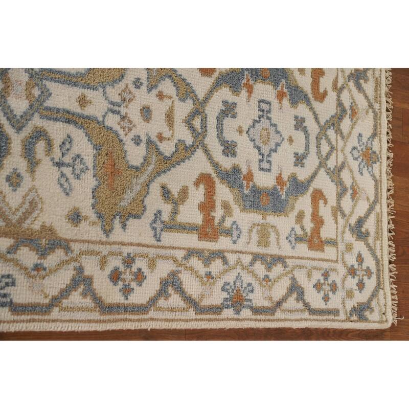 Beige Floral Oushak Runner Rug Hand-knotted Wool Carpet - 2'6"x 9'10"