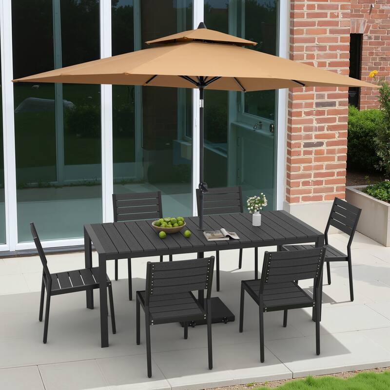 9/11-Piece Outdoor Dining Set Aluminum Table and Stackable Chairs w/10 ft Umbrella and Base