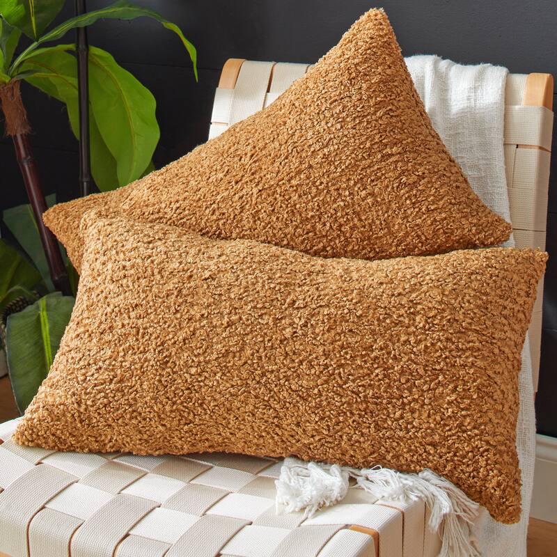 Sorra Home Indoor Soft-Textured Knife Edge Lumbar Pillows (Set of 2) - 12 in x 18 in (Set of 2) - Zazzle Camel
