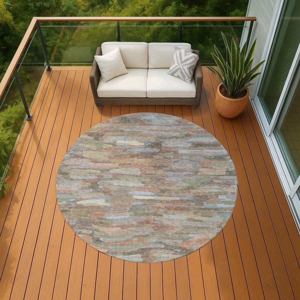 Machine Washable Indoor/ Outdoor Abstract Rock Chantille Rug