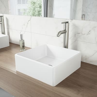 VIGO 15"L x 15"W x 5"H Square Bathroom Vessel Sink