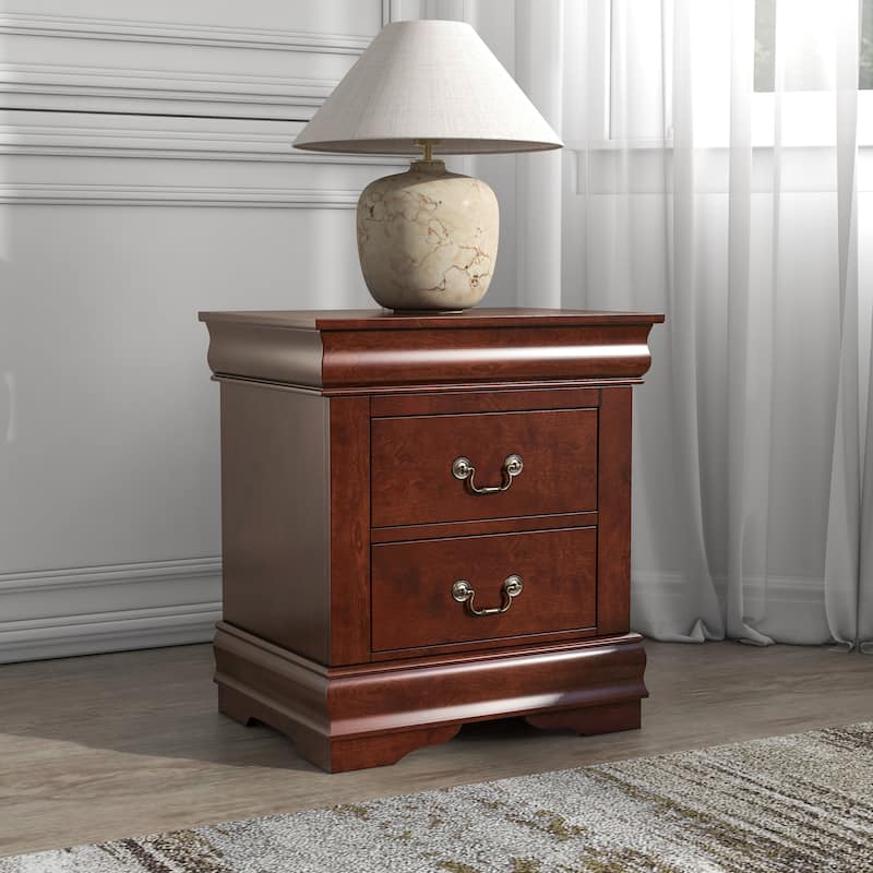 Furniture of America Mayday Traditional Solid Wood 2-Drawer Nightstand - Cherry