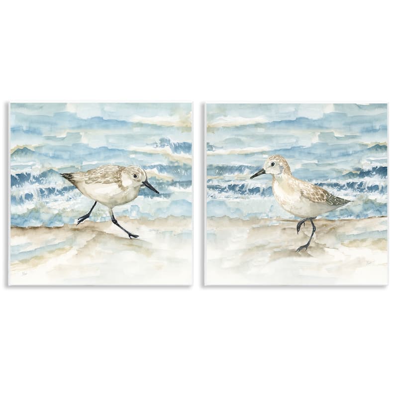 Stupell Sandpipers Treading Beach Shore Wall Plaque Art Design By Nan (Set of 2) - 12 x 12
