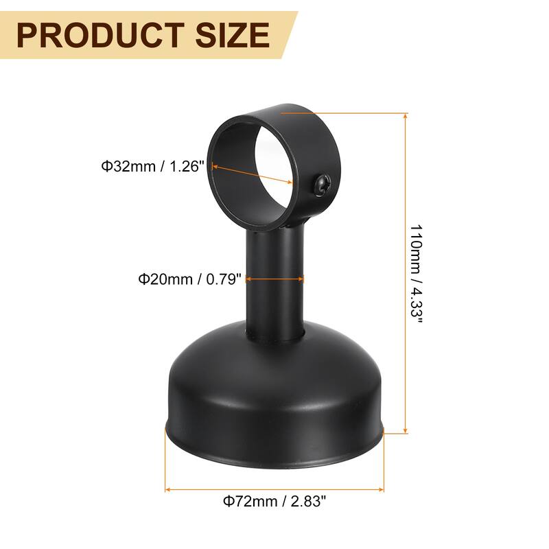 2 Set Ceiling Mount Curtain Rod Bracket, Stainless Steel Rod Holders - Black - Fit 1.26" - 4.33"L