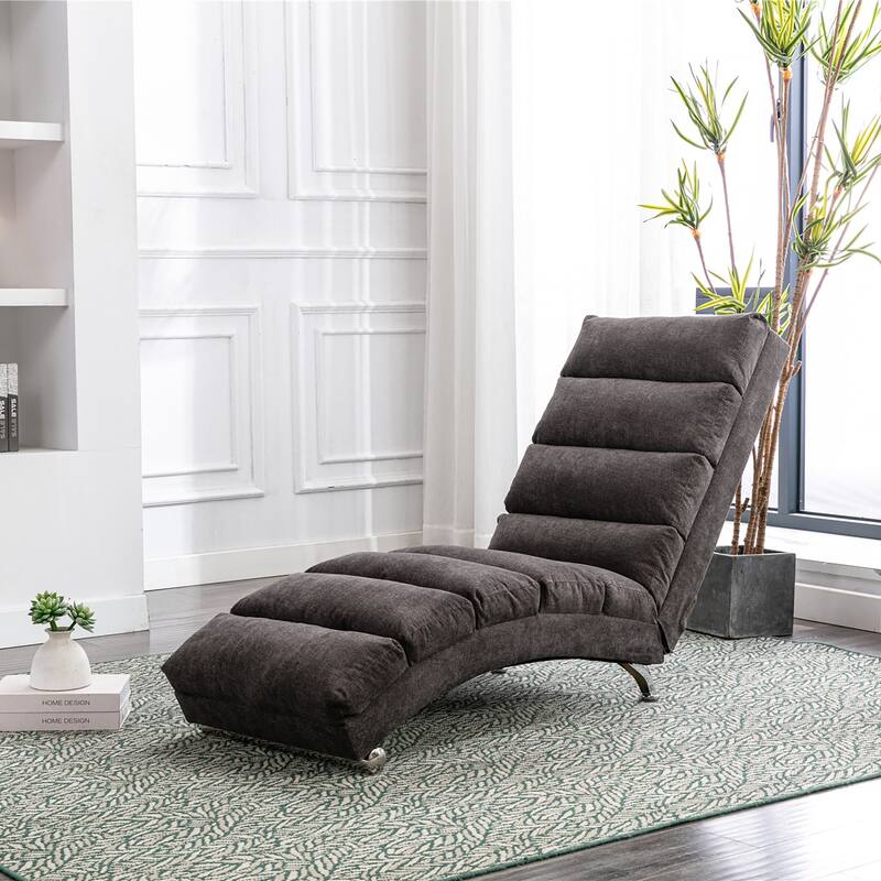 Luxury Upholstered Chaise Lounge Chair with Vibration for Relaxation, Fixed Back Fabric Leisure Recliner Sofa
