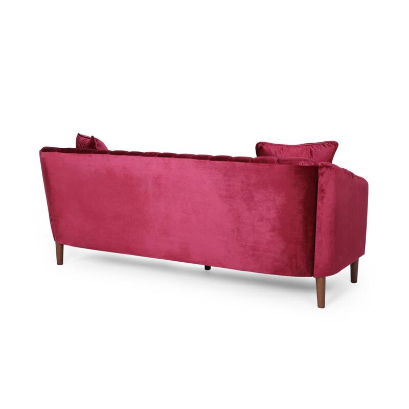 Roomfitters Modern Velvet 3-Seater Sofa with Channel Tufting and Plush Cushions for Living Room