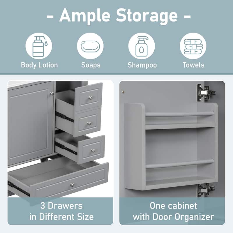 30" Bathroom Vanity with Sink, One Door with Shelf and Three Drawers, Soft Close Door, Grey
