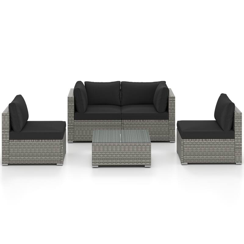 Gymax 5PCS Patio Sectional Sofa Couch PE Rattan Conversation Set