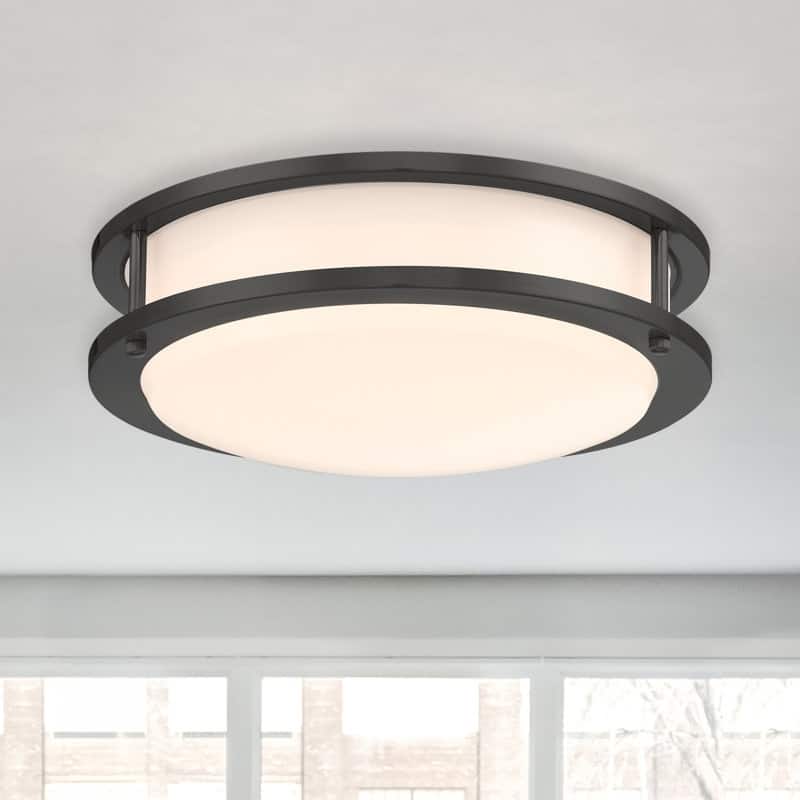 Designers Fountain DC Series 14 in. Modern Brushed Nickel Selectable 5 CCT Integrated LED Flush Mount for Bedrooms - Large - Black