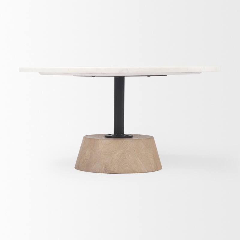 Maxwell White Marble Top With Light Brown Solid Wood Base Round Coffee Table
