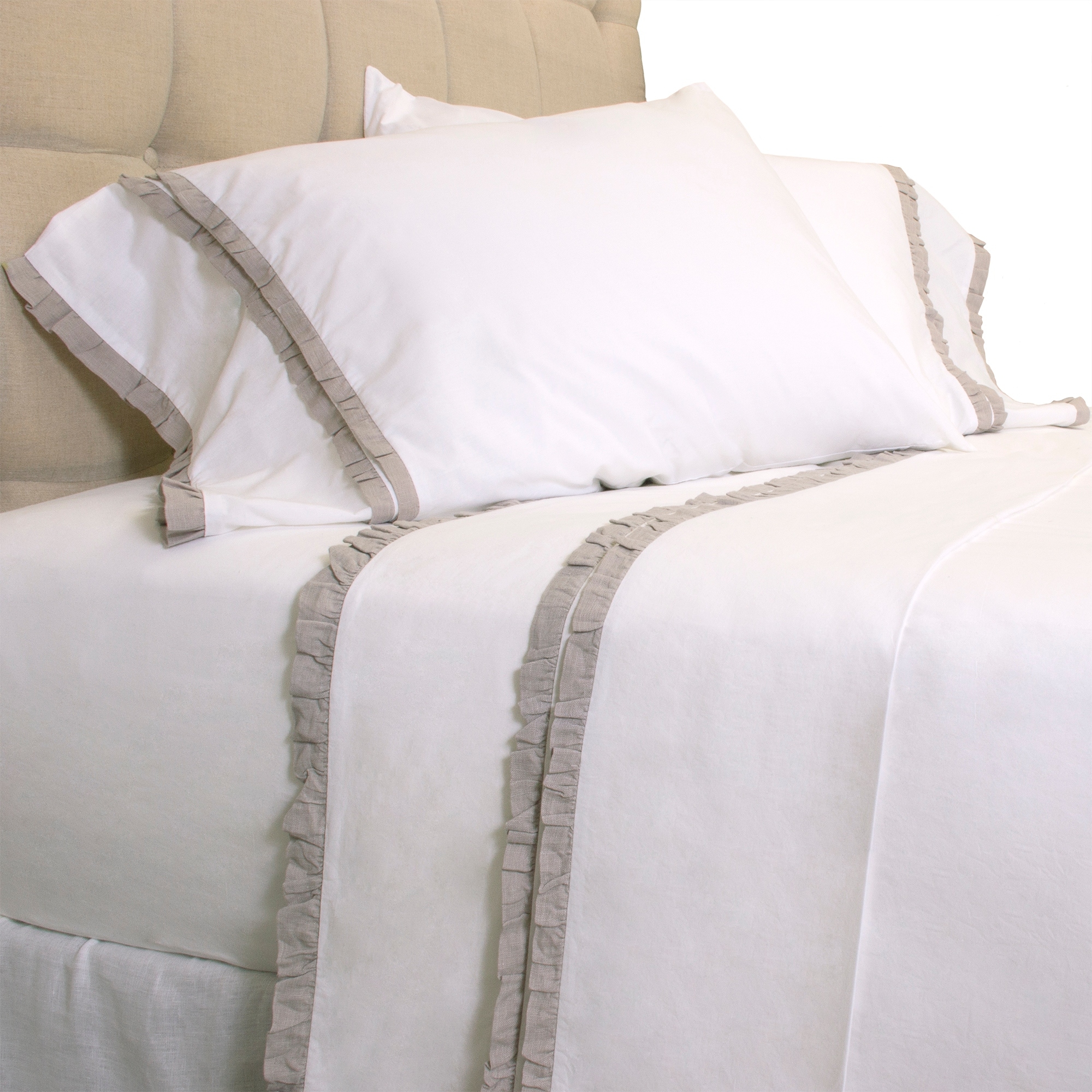 Dainty Cotton Linen Ruffle Pillowcase Set