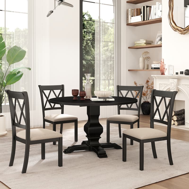 Roundhill Furniture Havre 5-Piece Pedestal Round Dining Set