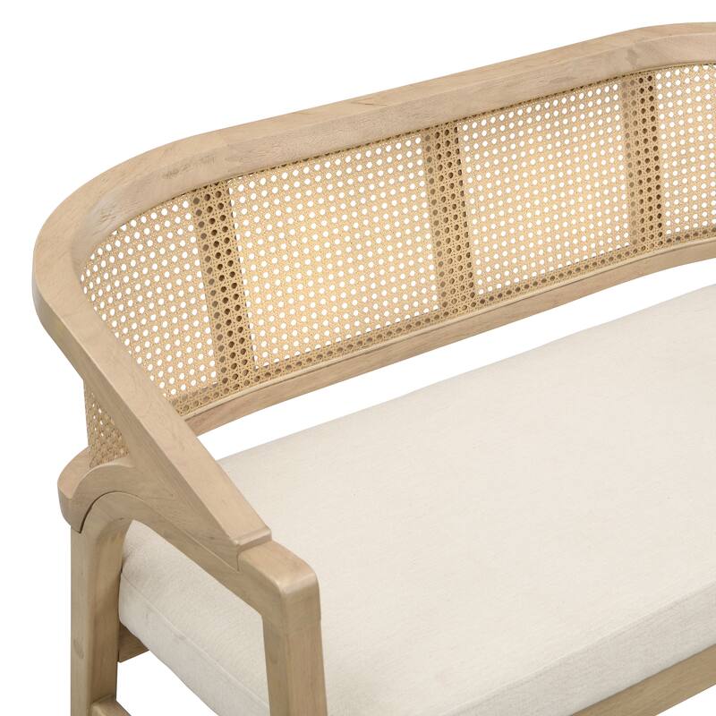 Christopher Knight Home - Curved Rubberwood Cane 46.25" Upholstered Loveseat