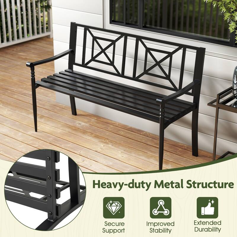 Gymax 51'' Metal Bench Slatted Garden Bench for 2-3 People Patio