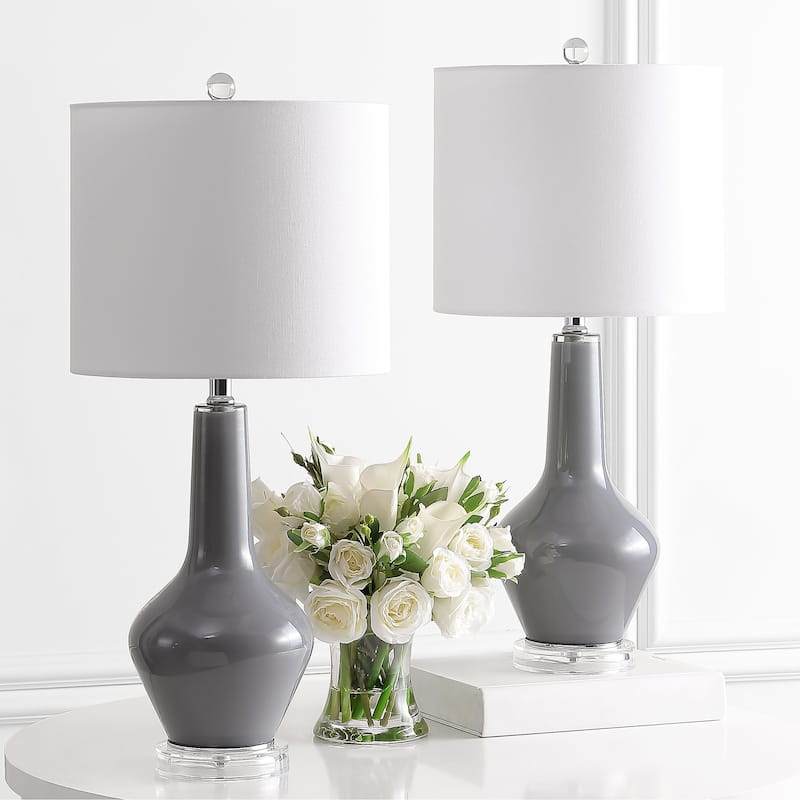 SAFAVIEH Lighting Bozhanka 24" Table Lamp - 11"x11"x24" - 11Wx11Dx24H - Smoked Grey Glass