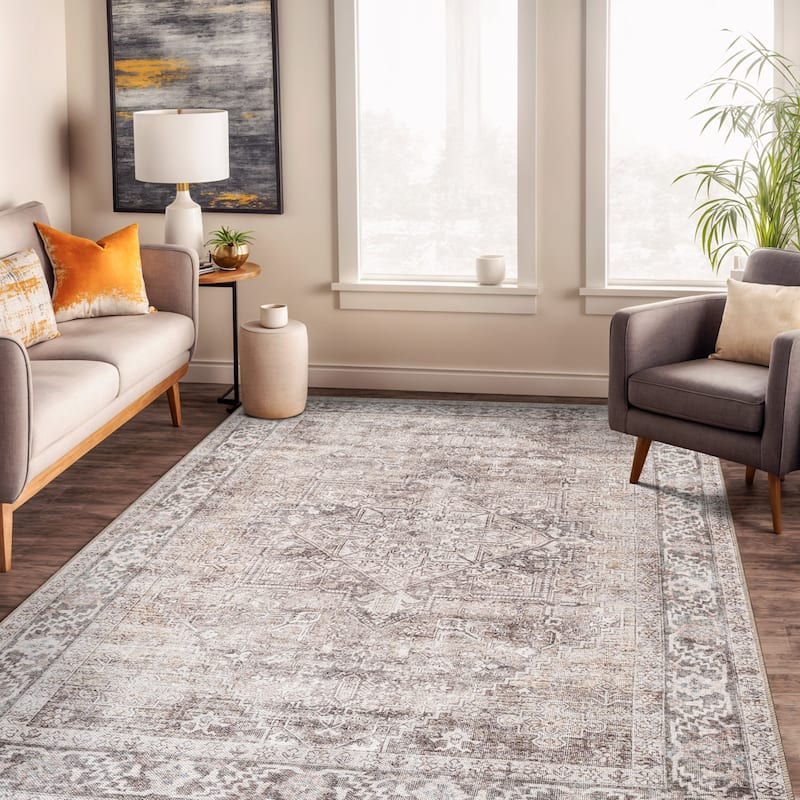 Beige Classic Washable Rug - Flat Pile, Non-Slip, Versatile for Any Room - Beige - 5' x 7'